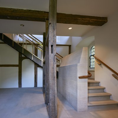 The remodelled northeast corner of Canterbury Quad and stairs to the Laudian Library