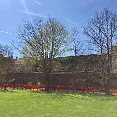 April 18, the first sunny day for ages reveals the building from the gardens