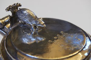 silver tankard with badger thumb piece