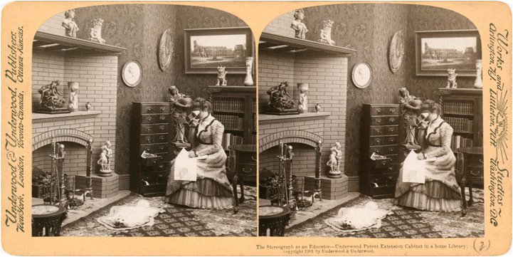 Figure 1: "The stereograph as an educator", illustrating the virtual reality technology of the Victorian era.