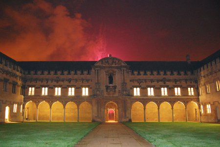 Fireworks behind Canterbury Quad
