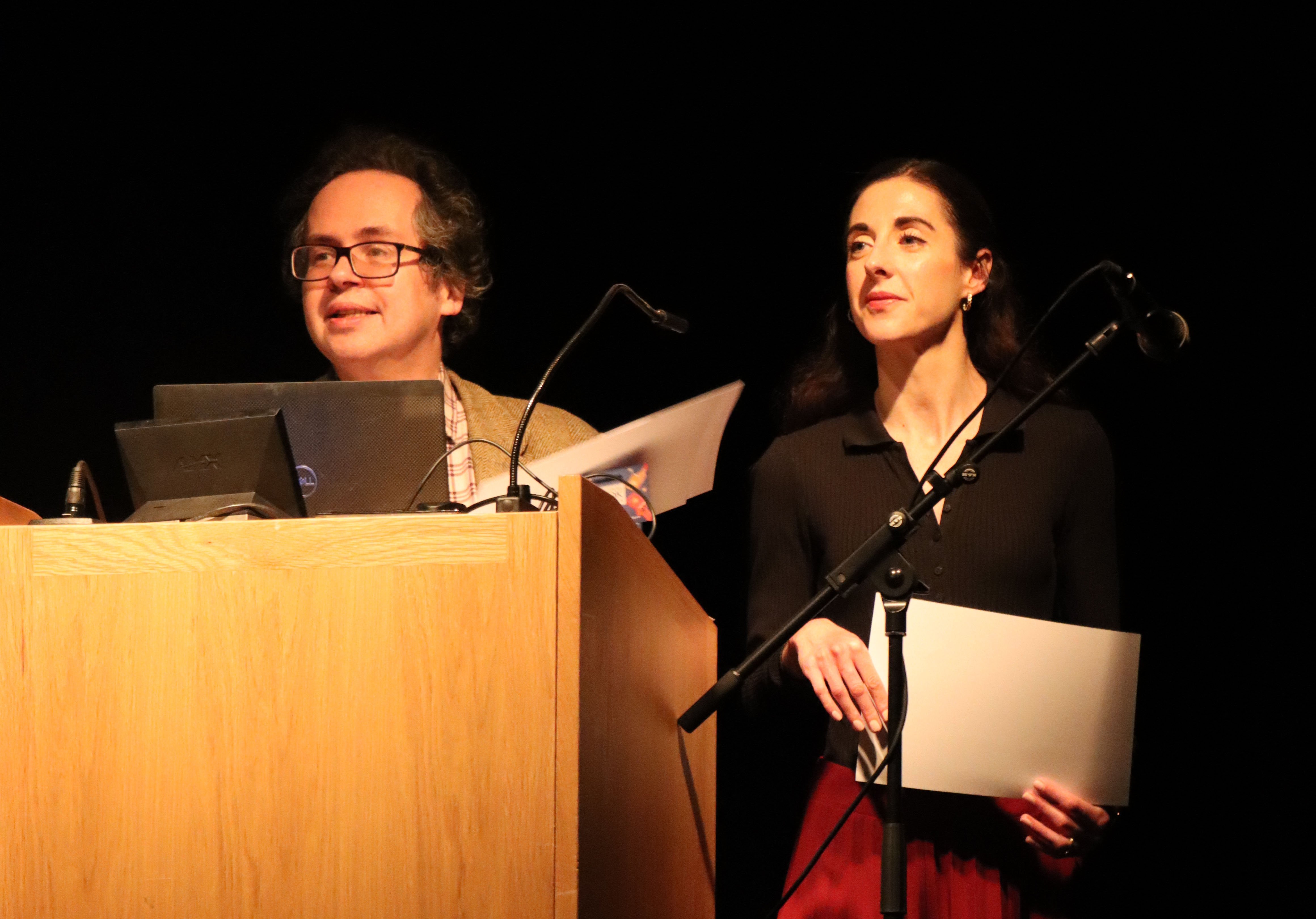 Dr Georgy Kantor and Dr Emma Greensmith presenting the awards at the Classics and Ancient History Day