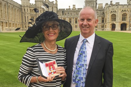 Professor Snowling with her husband and collaborator, Professor Charles Hulme - Investiture at Windsor Castle