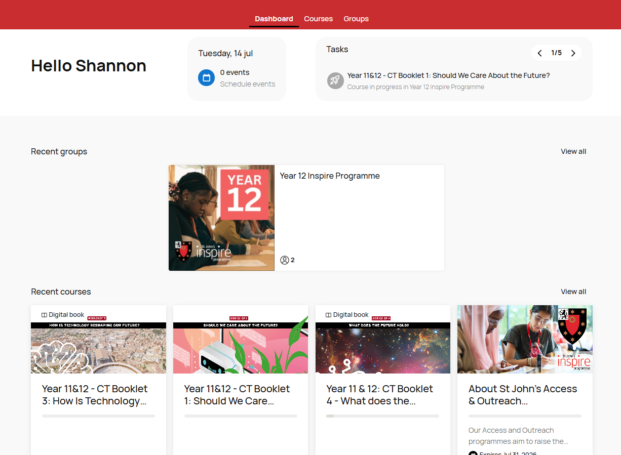 Inspire Hub homepage