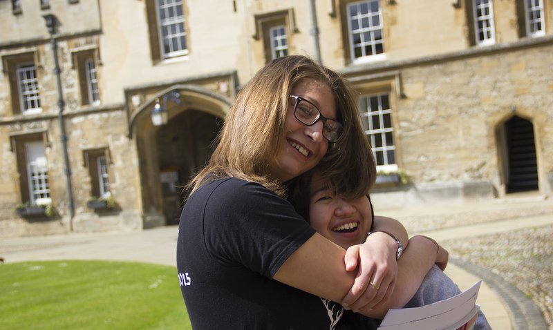 Student hug in Front Quad